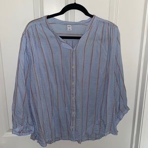 women’s blue striped button down blouse